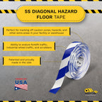 Diagonal Hazard Floor Marking Tape, 100 ft Roll
