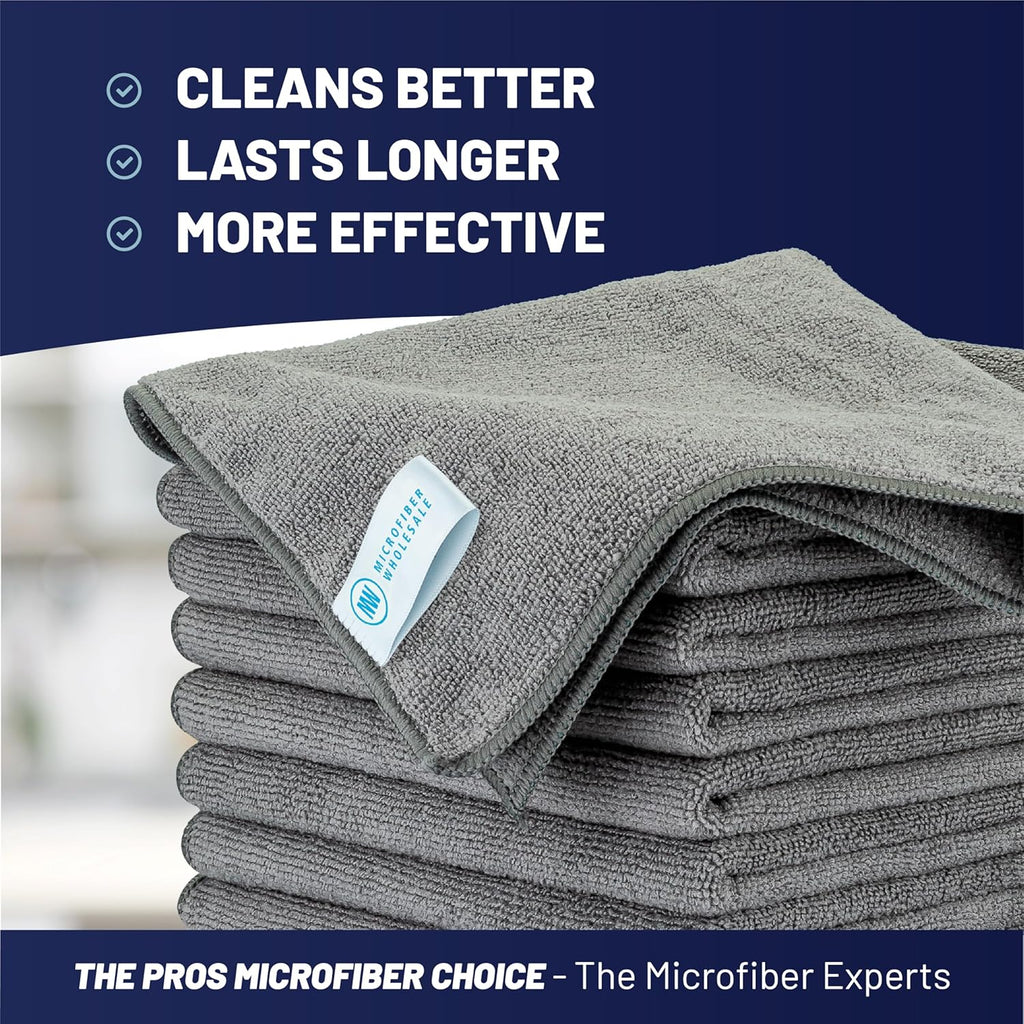 MW Pro Microfiber Cleaning Cloth | Gray | 12 Pack | 16” x 16” | All Purpose Microfiber Towels - Clean, Dust, Polish