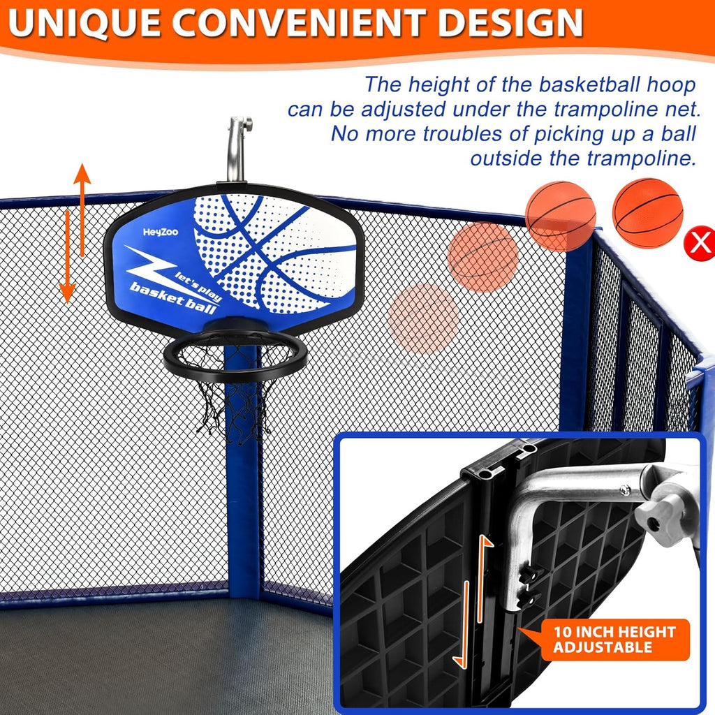 Trampoline Basketball Hoop, with Pump and Mini Balls, Trampoline Accessory | Easy to Assemble Sturdy for Dunk Fit