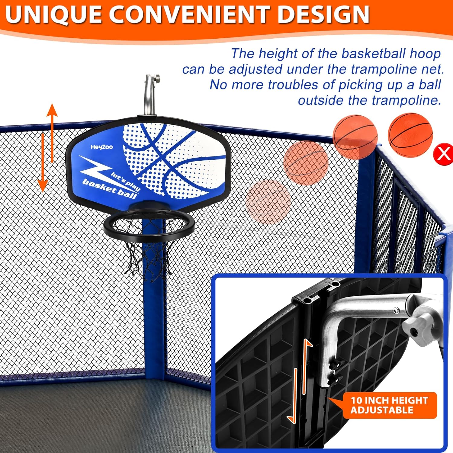 Trampoline Basketball Hoop, with Pump and Mini Balls, Trampoline Accessory | Easy to Assemble Sturdy for Dunk Fit
