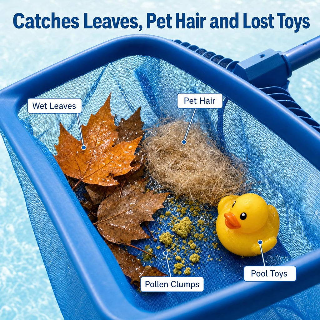 20" Pool Skimmer Net - Heavy-Capacity Deep Bag Leaf Rake for Inground & Above Ground Pools - Fine Mesh Catches