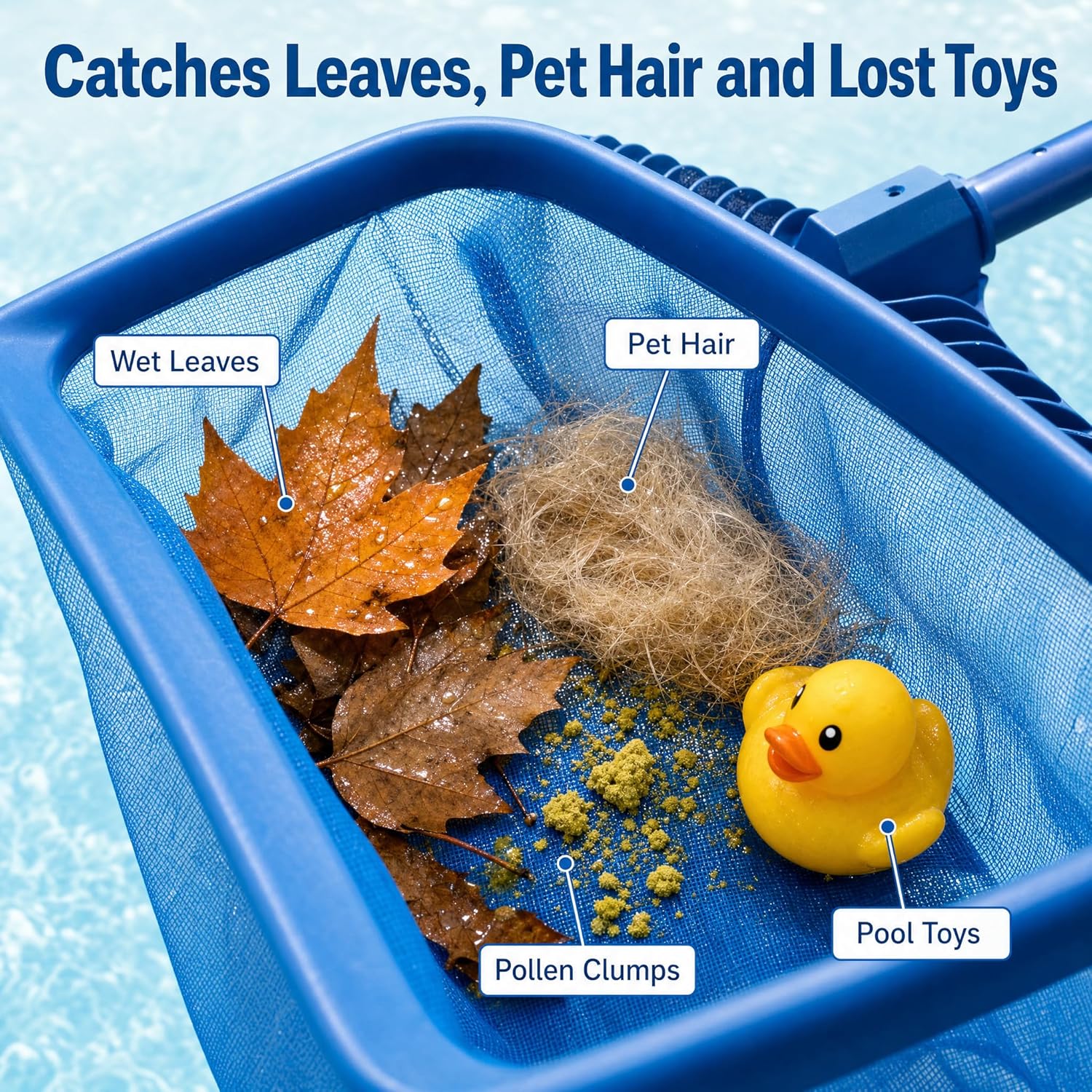 20" Pool Skimmer Net - Heavy-Capacity Deep Bag Leaf Rake for Inground & Above Ground Pools - Fine Mesh Catches