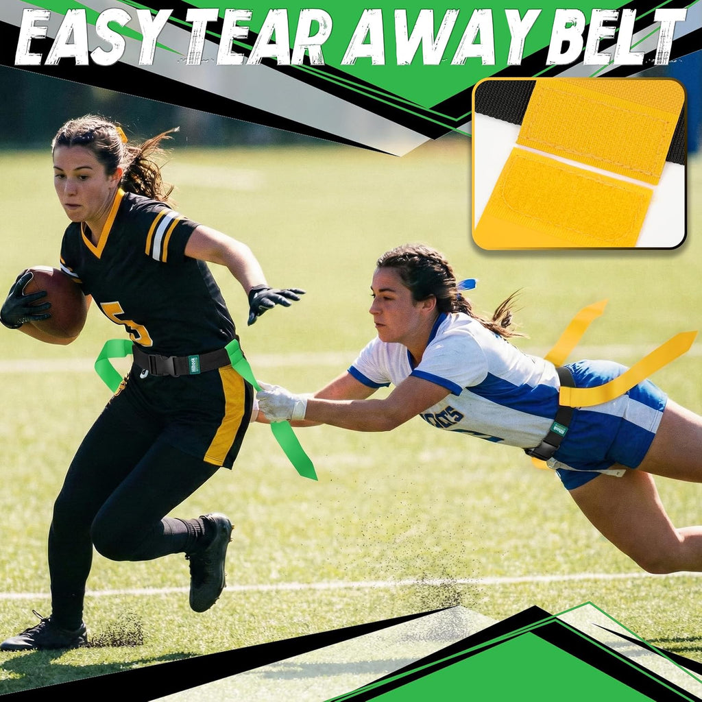 14-Player Flag Football Belts with 42 Flags For Kids, Youth & Adult | Two-Color, One Size Fits All, Quick-Release