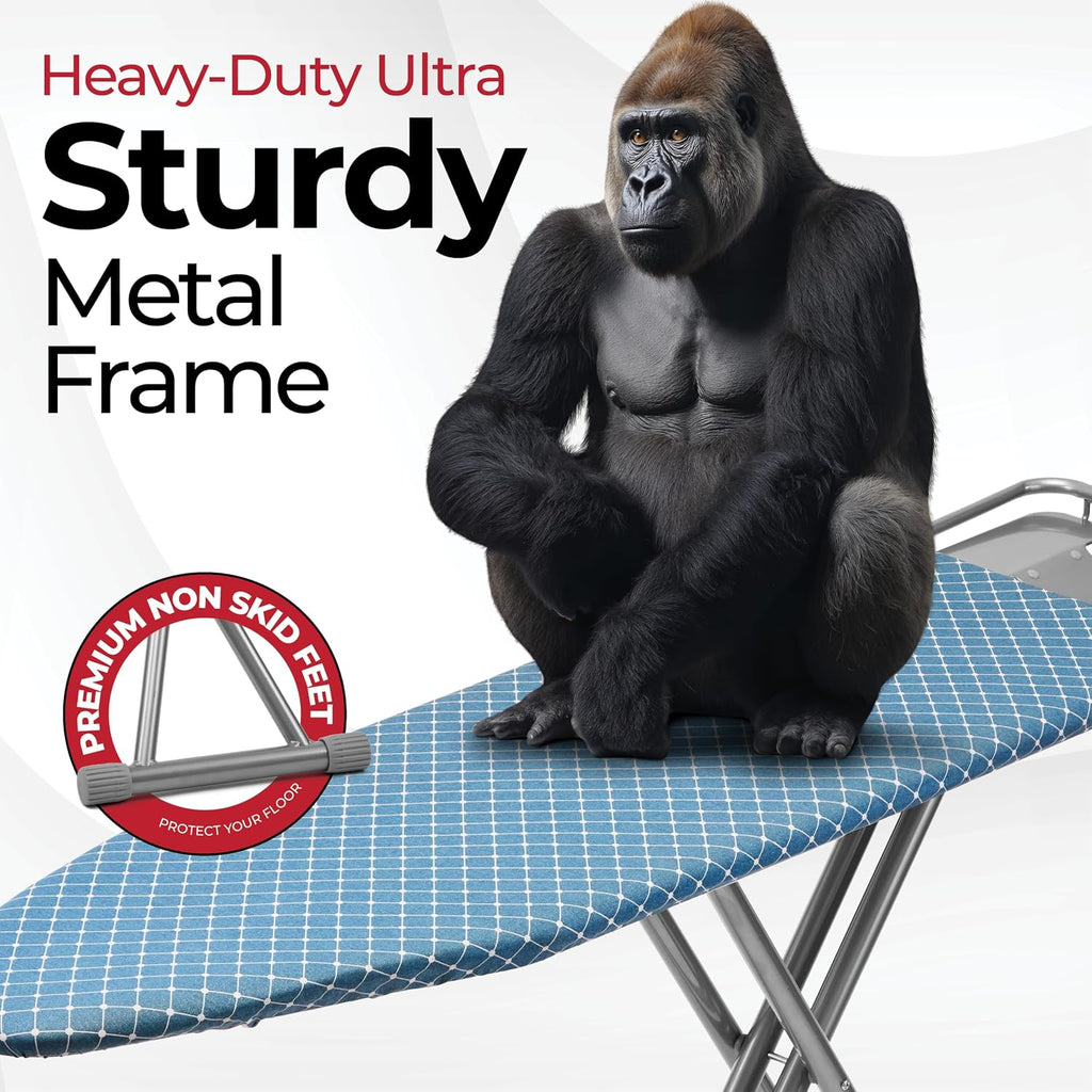Premium Full-Size Ironing Board 45x15 Inch Large Surface, Integrated Upgraded Iron Rest with Hanger Rack, Height