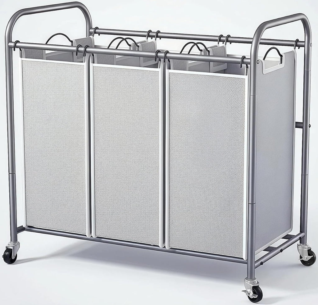 Laundry Sorter Hamper 3 Section, Divided Laundry Basket Organizer | Rolling Clothes Hamper with Heavy Duty Lockable