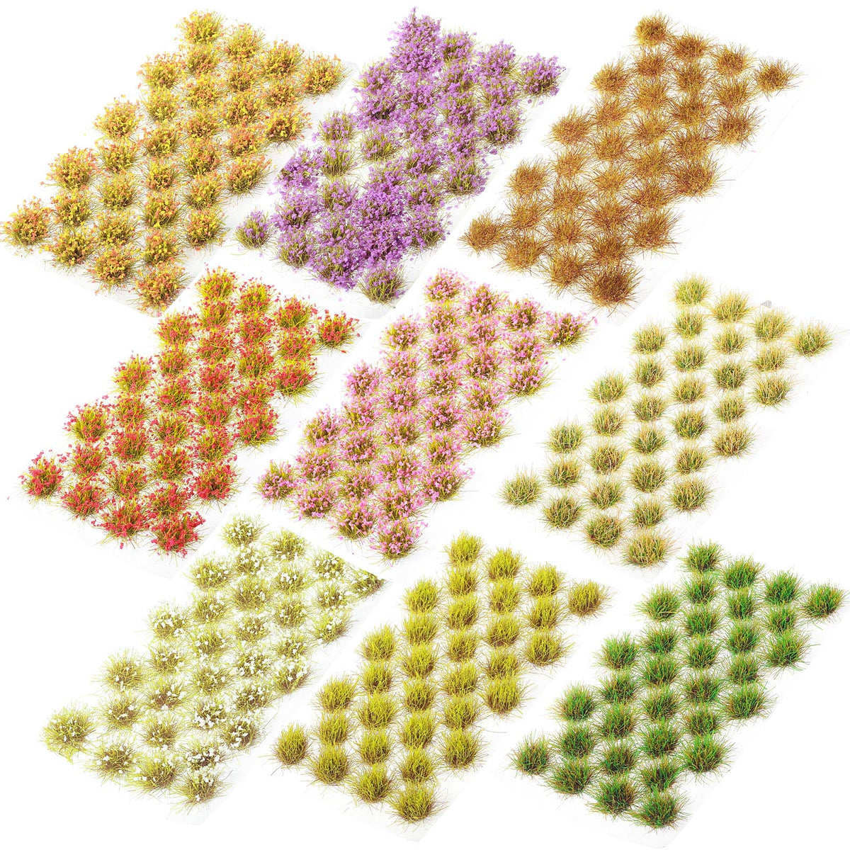 288 Pcs Static Grass Tuft Flower Cluster Vegetation Groups Self Adhesive Artificial Model Grass Tufts DIY Miniature