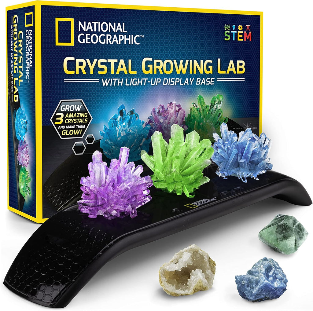 National Geographic Crystal Growing Kit with 3 Crystals for Kids Ages 8-12 | Grow 3 Vibrant Crystals, Light-Up Night