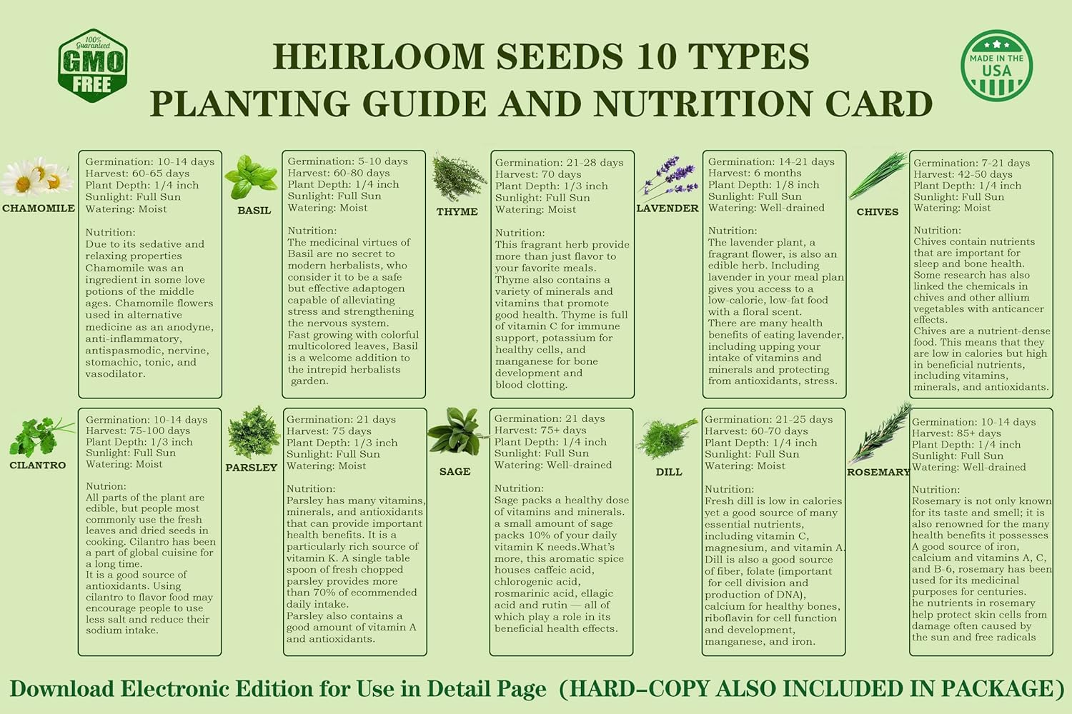 10 Herb Seeds Garden Starter Grow Kit with White Pots, Markers, Nutritional Soil, Watering, Herb Clipper, Complete