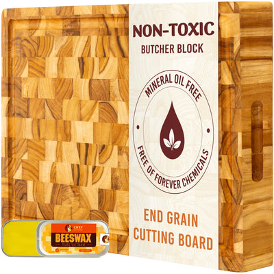 Large Teak Wood Cutting Board, End Grain Butcher Block for Kitchen, Big Wooden Kitchen Christmas, Thanksgiving Gifts