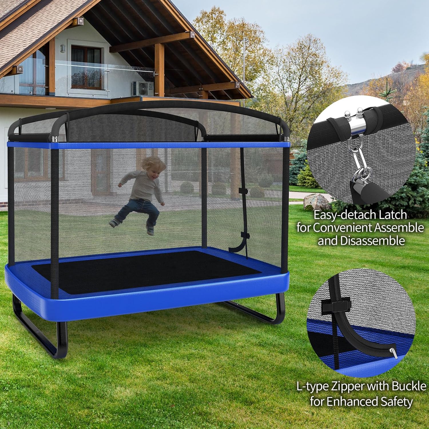 6 FT Trampoline for Kids with Swing, Toddler Trampolines with Safety Enclosure Net, ASTM Approved, Rectangle Indoor &