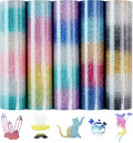 Rainbow Gradient Glitter HTV Vinyl, 5 Sheets 12×10in Iron on Vinyl | Sparkly Ombre Glitter HTV sheets,easy cut &