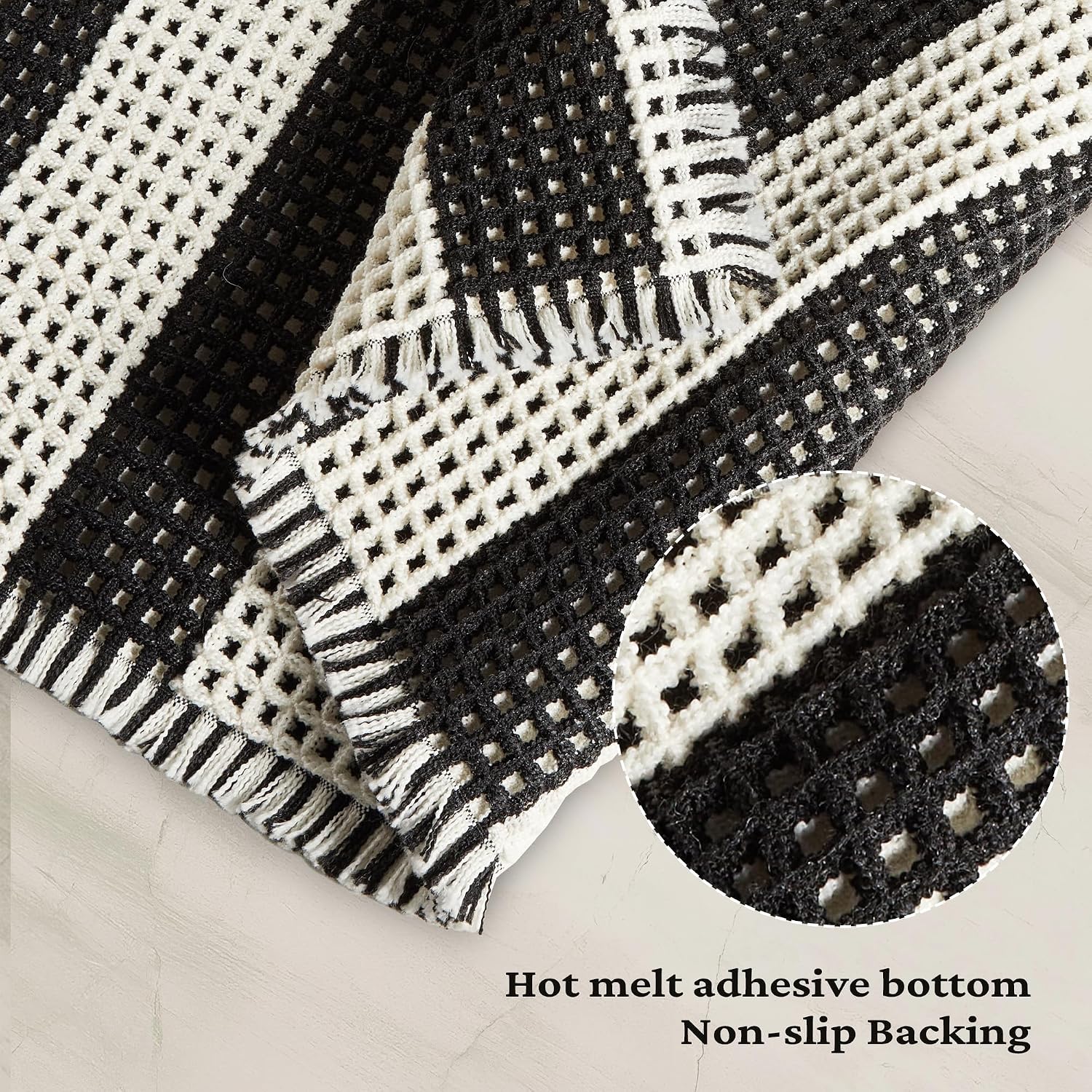 2 Piece Waffle Bathroom Rugs Checkered Bath Mat Set (17"x24" & 18"x30"), Black and White Weave Bathroom Rugs with