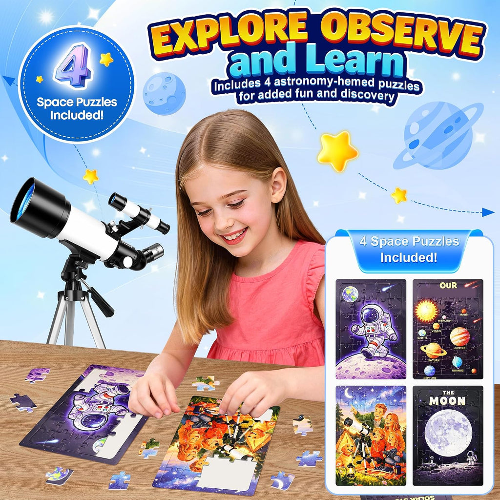 70mm Telescope for Kids & Adults Beginners with Space Puzzles | Refractor Telescope, Portable Travel Astronomical