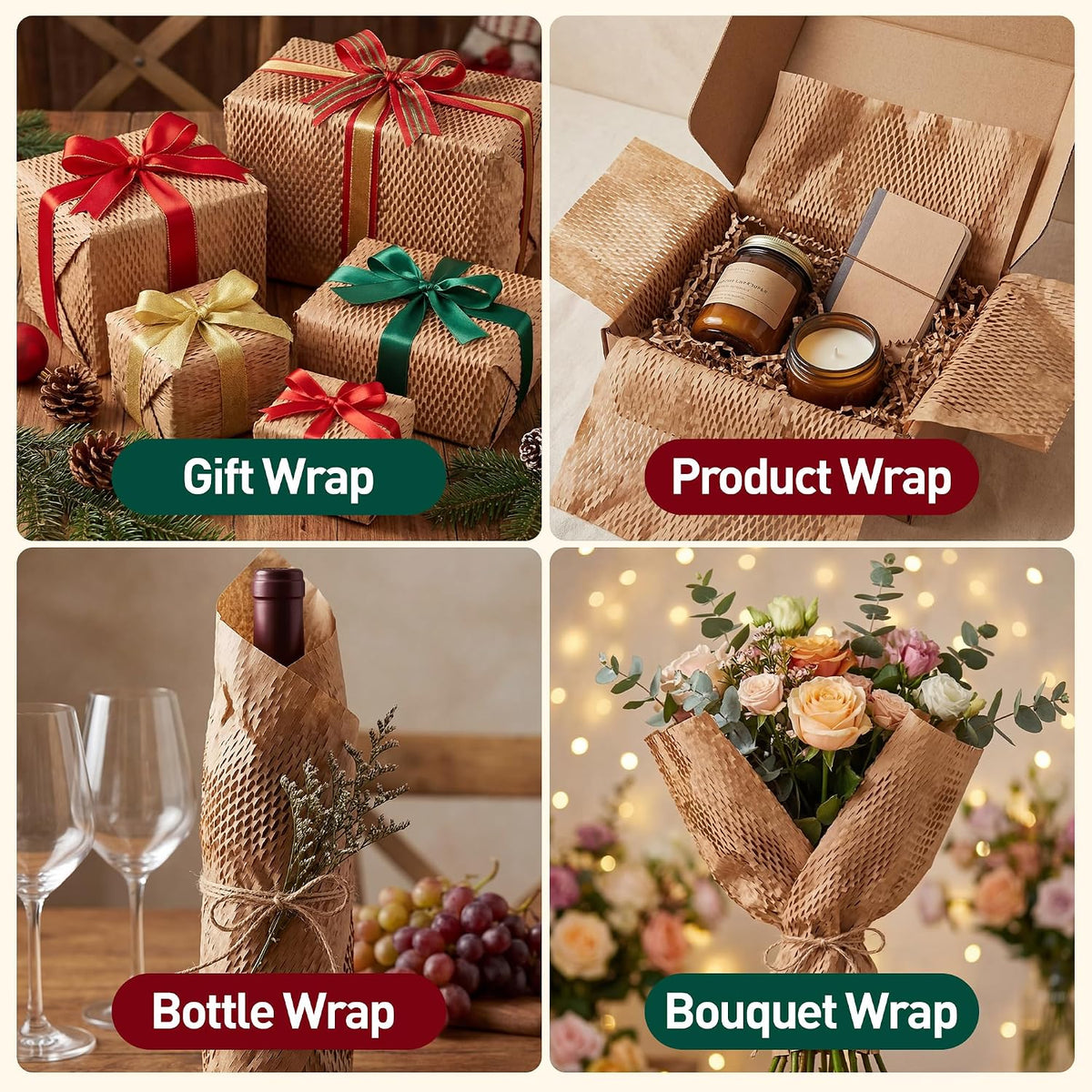 Honeycomb Packing Paper, 12 Inch x 100 FT – Eco-Friendly Recyclable Cushioning Wrap Roll for Moving & Shipping