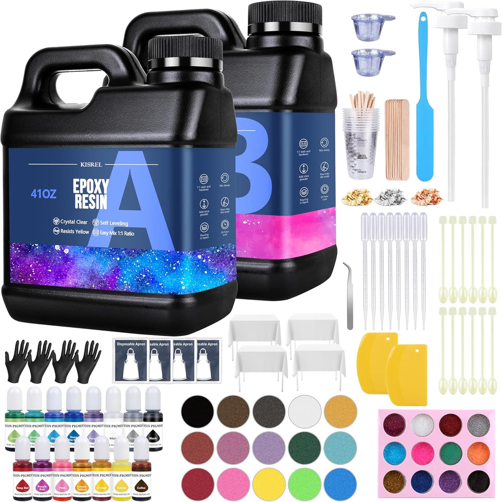 Epoxy Resin 82oz - Clear Epoxy Resin Kit with 15 Pigments and 15 Colors of Mica Powders - No Yellowing No Bubble