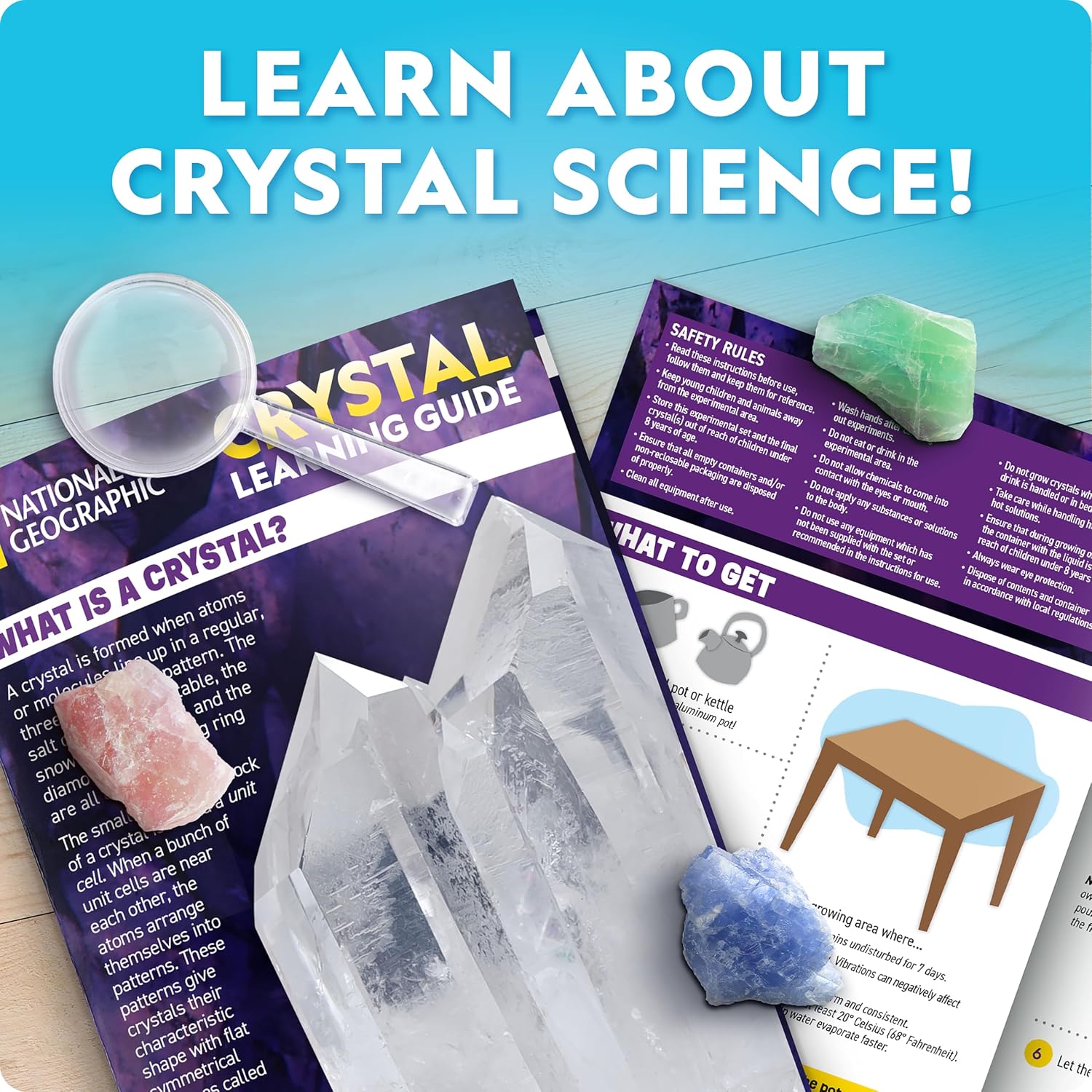 National Geographic Mega Crystal Growing Kit with 8 Crystals Ages 8-12 | Grow 8 Colorful Crystals, Light-Up Night
