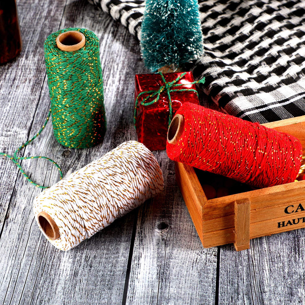 984 Feet Christmas Twine String for Crafts Bakers Cotton Twine Decorative Jute Metallic Gift Wrapping Rope Cord for