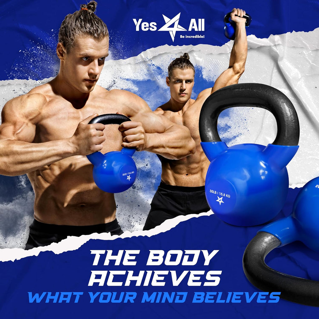 Kettlebell, 5-100 LB Vinyl Coated Cast Iron Strength Training Kettlebells for Home Gym Exercises, Fitness, Full Body