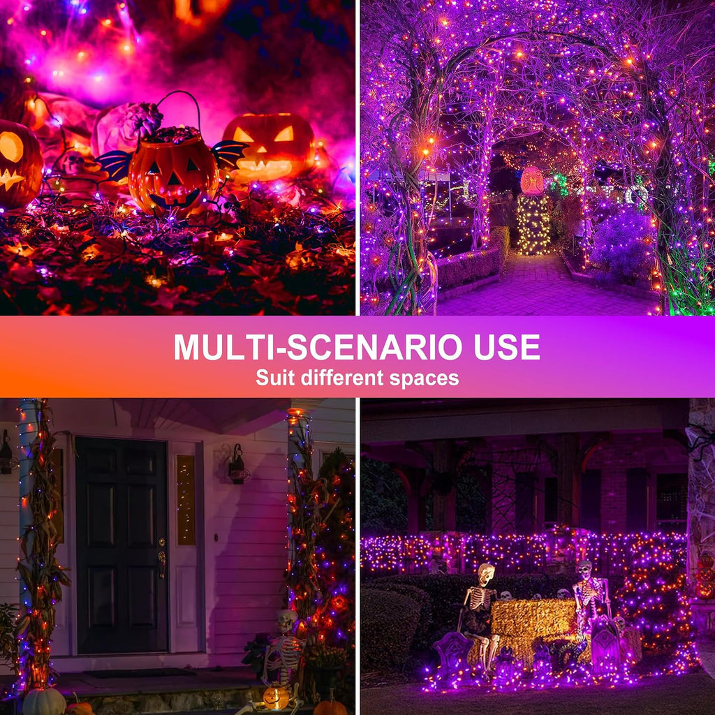 500 LED Halloween Lights Outdoor, 164 FT Fairy Lights with 8 Modes | Purple&Orange, Timer&Memory Function, Plug in