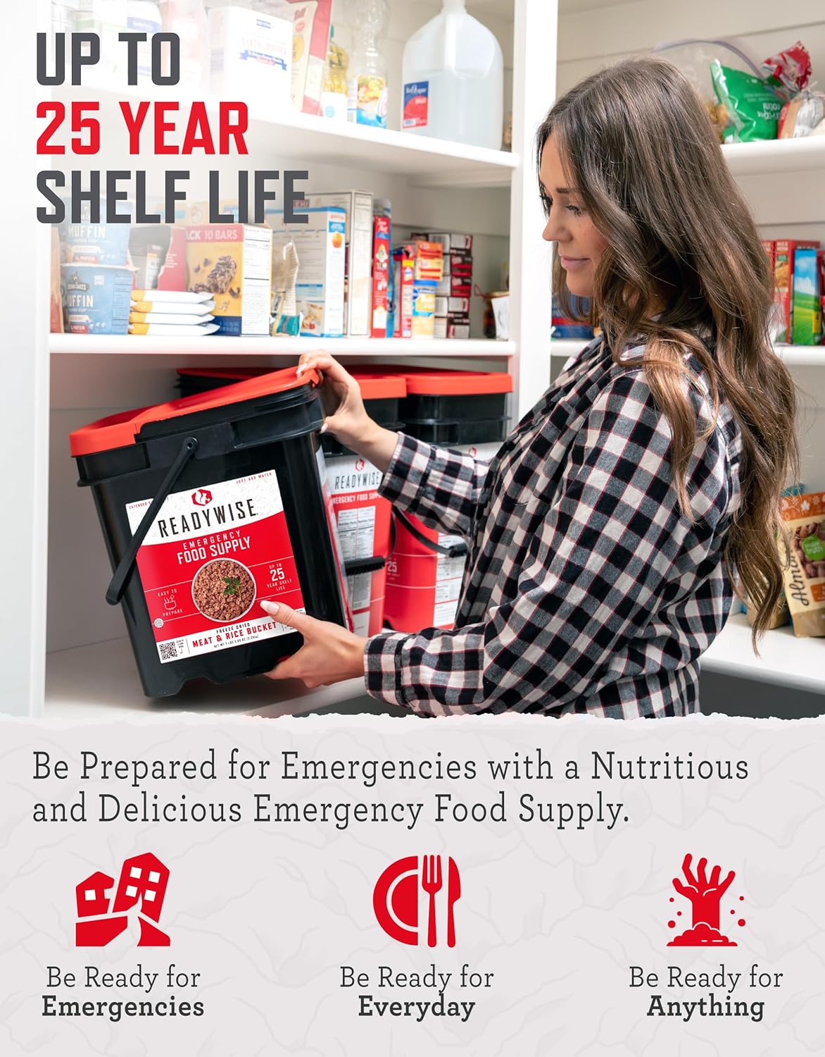 Emergency Food Supply - 88 Servings Meat & Rice Bucket, Freeze Dried Protein Meals, Camping Essentials, Bulk Rice &