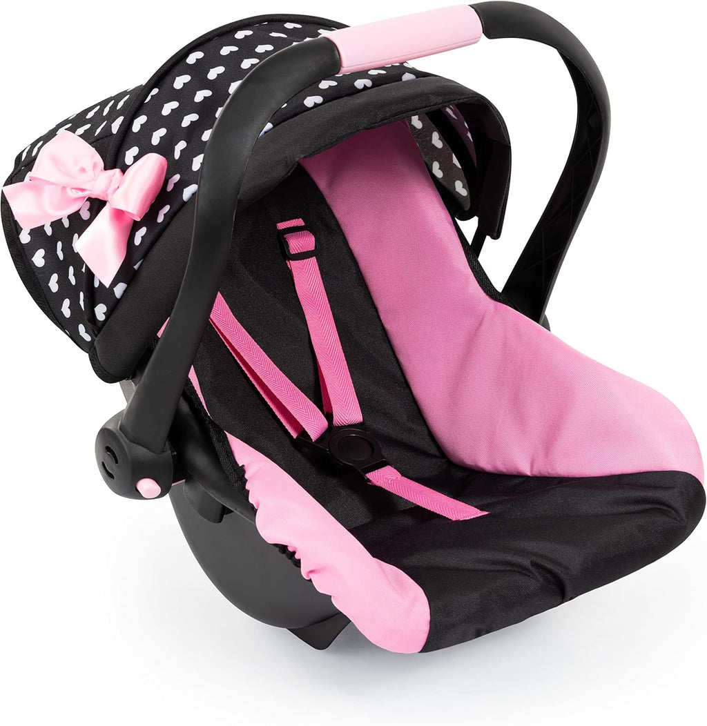 Design Dolls: Deluxe Car Seat: Hearts Black & Pink - Pretend Play Accessory for Dolls/Plushes Up to 18", Ages 3+, Large