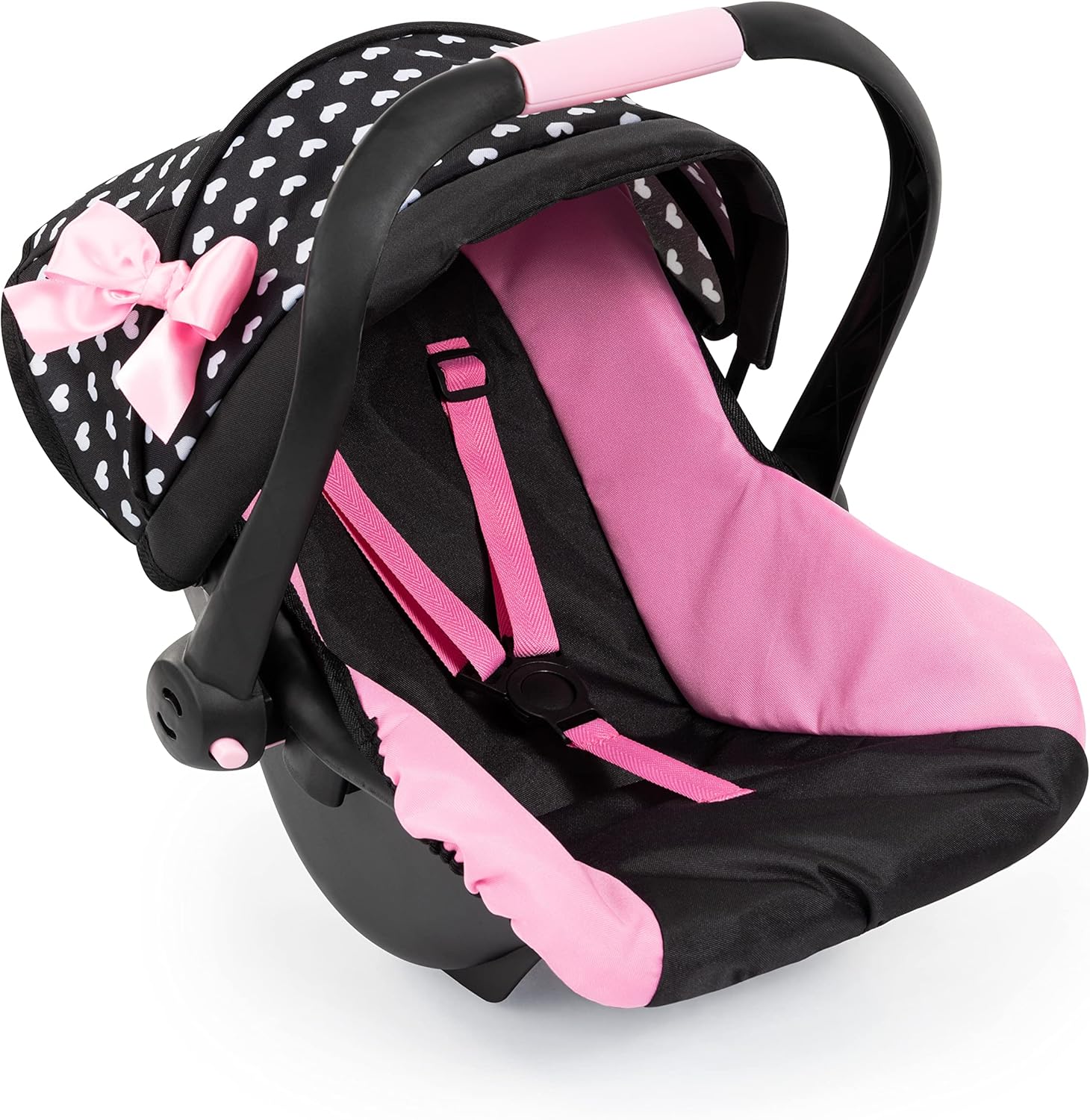 Design Dolls: Deluxe Car Seat: Hearts Black & Pink - Pretend Play Accessory for Dolls/Plushes Up to 18", Ages 3+, Large