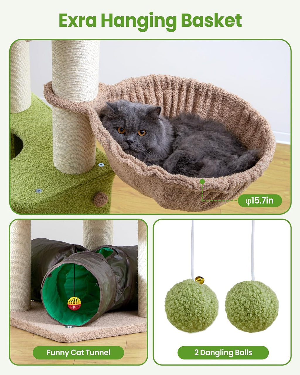 Cat Tree Tower for Large Cats Adult - 60 Inch XXL Sturdy Heavy Duty Extra Wide Scratching Posts (φ4.4in) Condo
