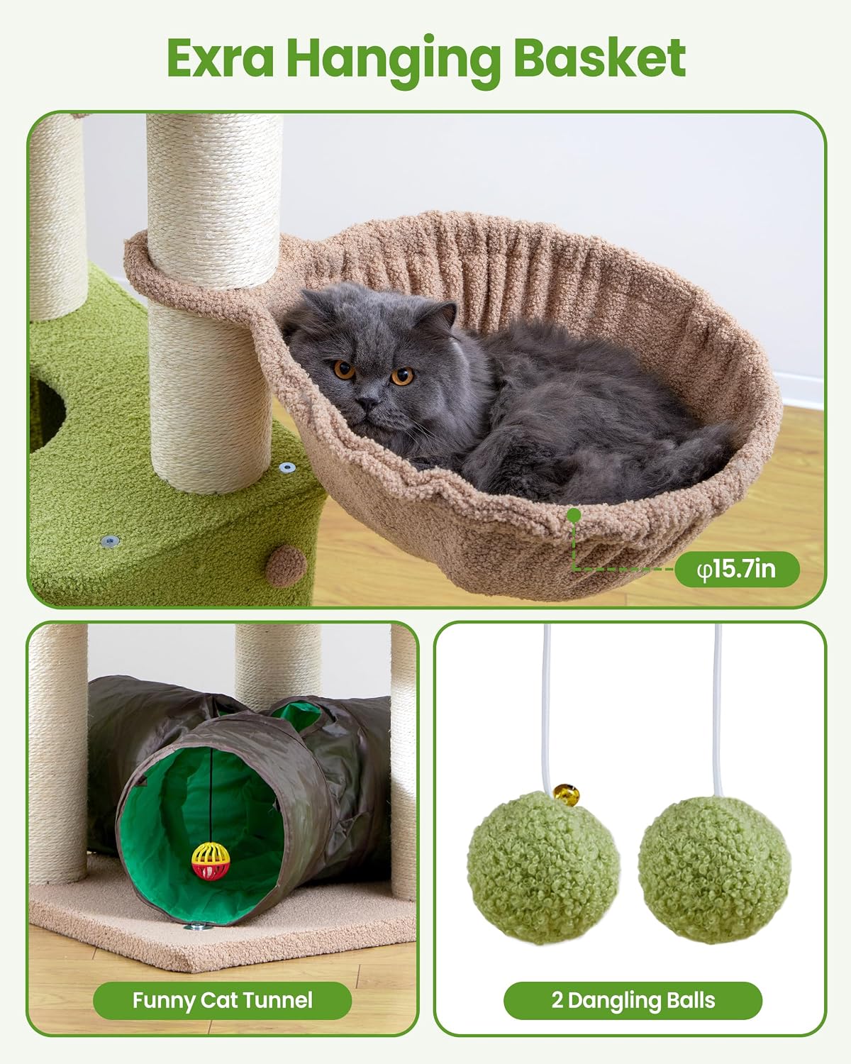 Cat Tree Tower for Large Cats Adult - 60 Inch XXL Sturdy Heavy Duty Extra Wide Scratching Posts (φ4.4in) Condo