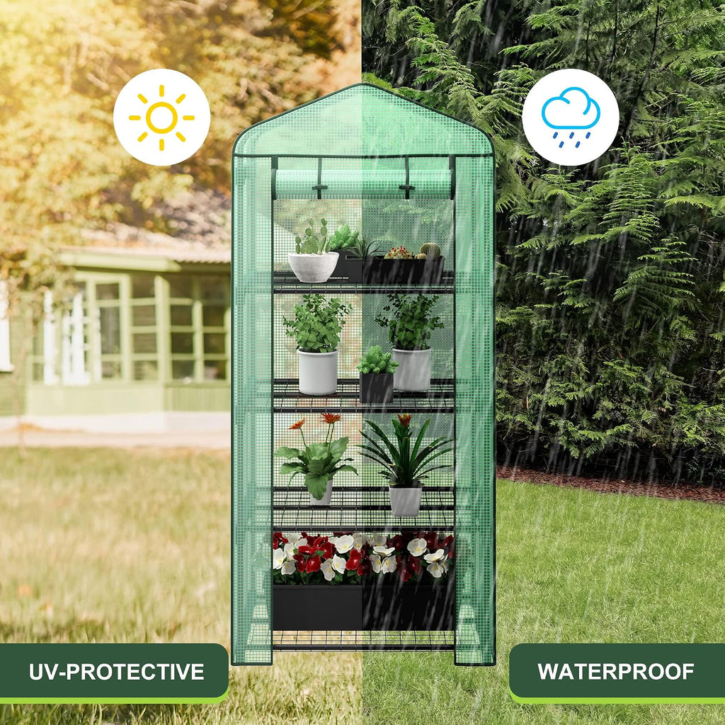 4 Tier Mini Greenhouse Indoor Outdoor with PE Cover and Roll-Up Zipper Door, Portable Waterproof Cloth Greenhouse