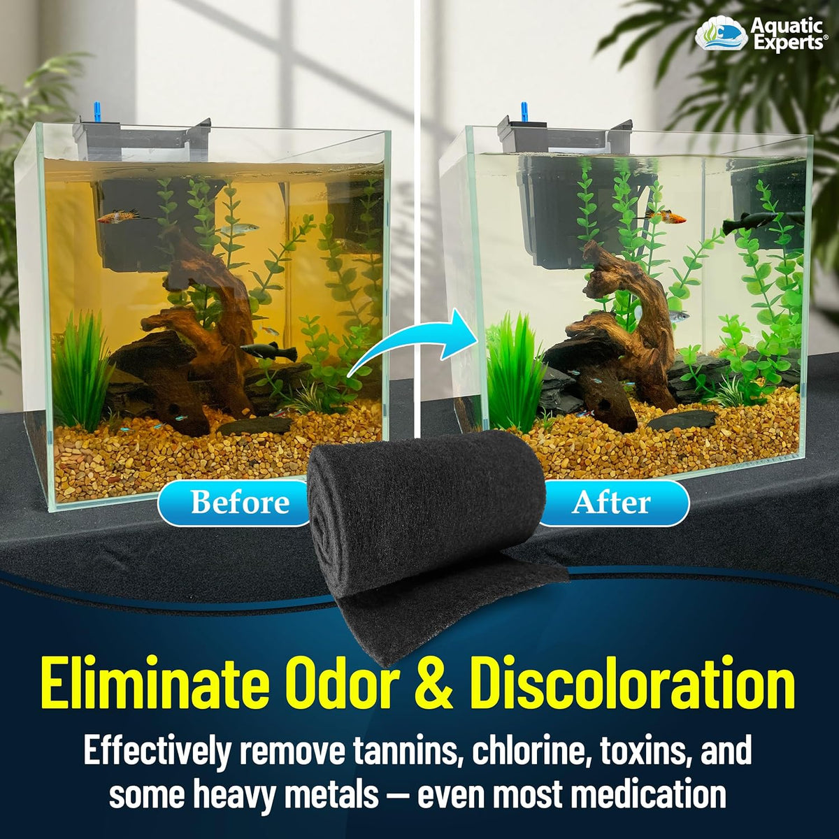 Aquarium Carbon Pad – Cut‑to‑Fit Carbon Infused Filter Pad Media for Crystal Clear Fish Tanks and Ponds, 3/8"–1/2"