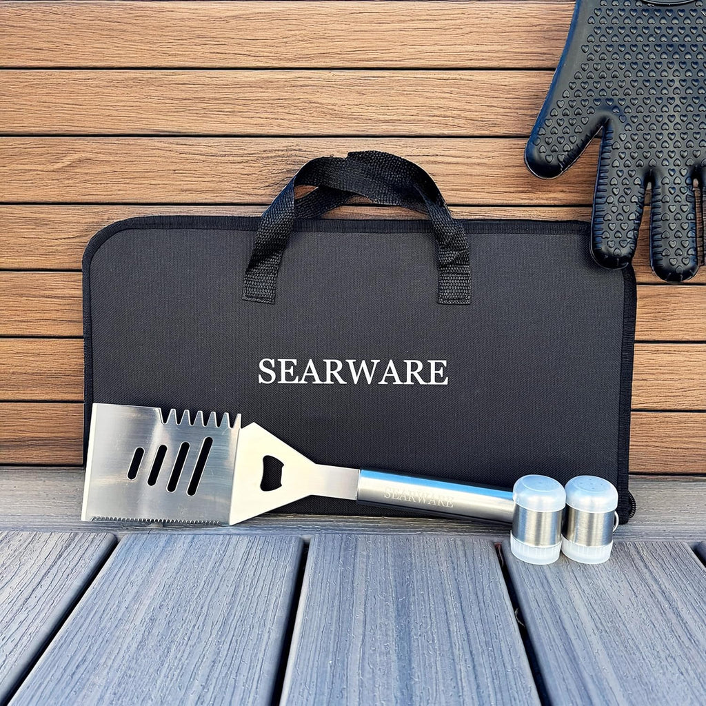 Barbecue Grill Tool Set - Stainless Steel - Strong Durable Design - Heat Resistant Glove & Bristle Free Grill Brush