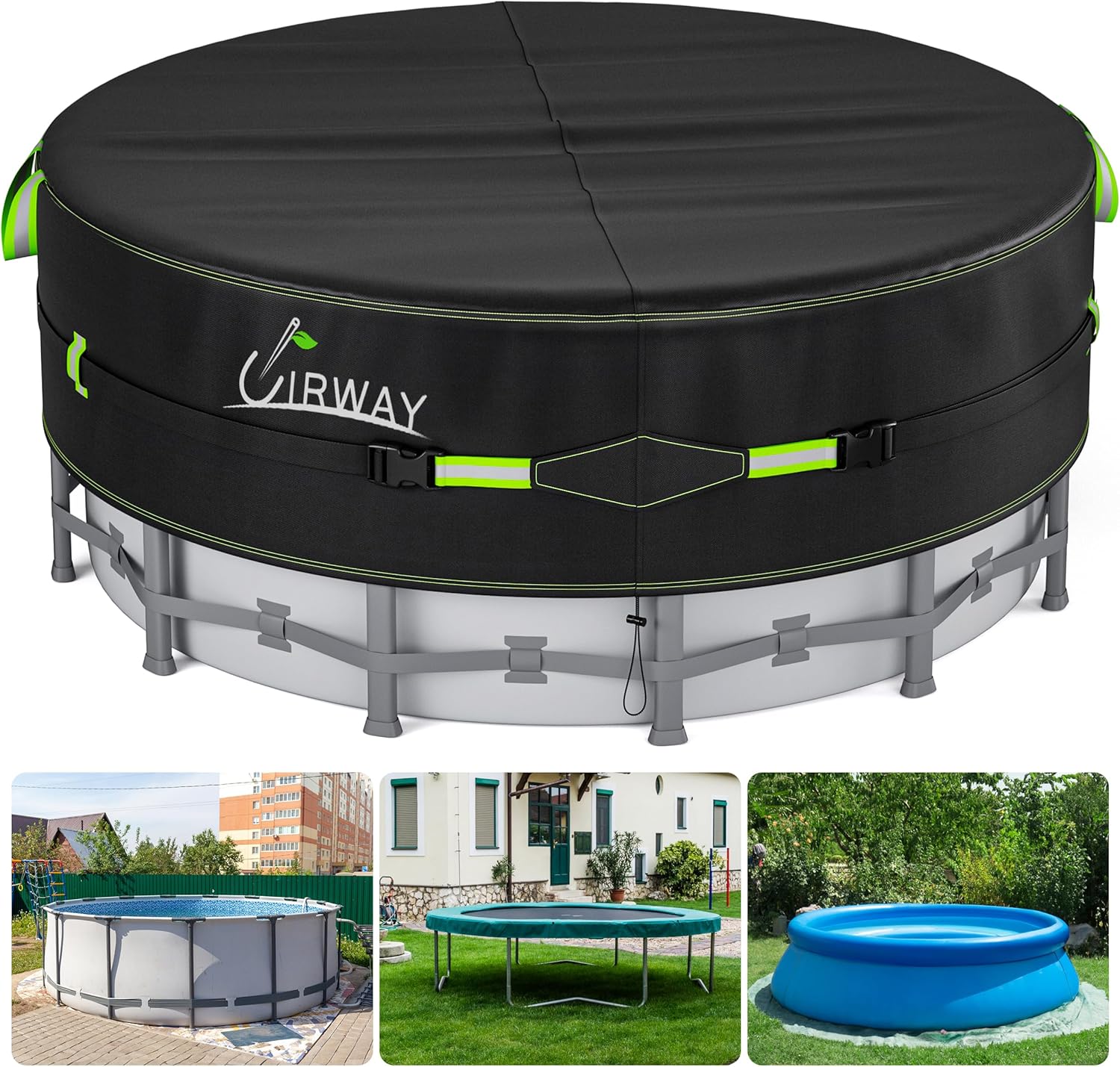 18 Ft Round Pool Cover with Reflective Strips, Swimming Pool Cover for Above Ground Pools, Solar Cover Including Rope