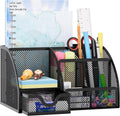 Mesh Desk Organizer with Drawer Multi-functional Pen Holder Stationery Organizer for Office School Supplies 6