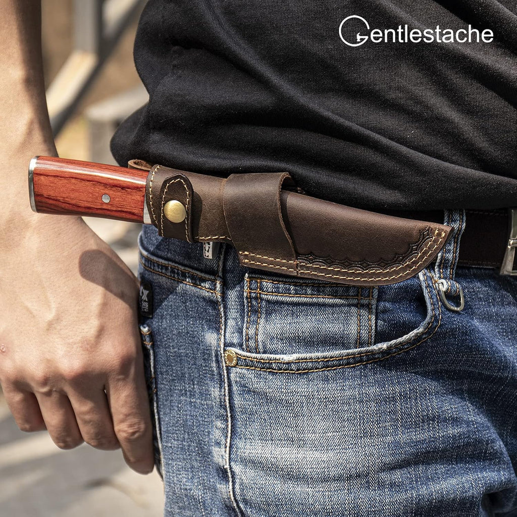 Horizontal Knife Sheath for belt EDC Compact Draw Knife Holster Dark Brown