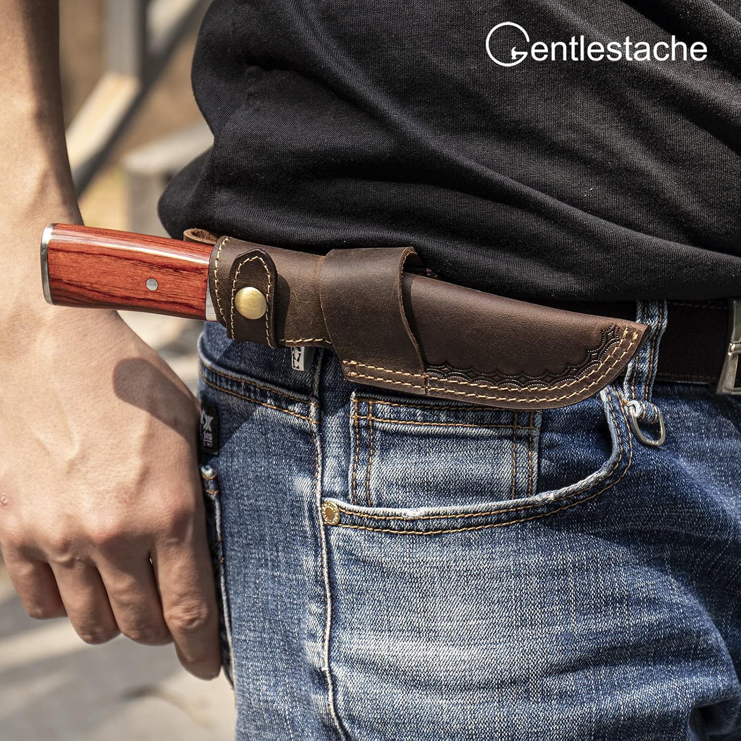 Horizontal Knife Sheath for belt EDC Compact Draw Knife Holster Dark Brown