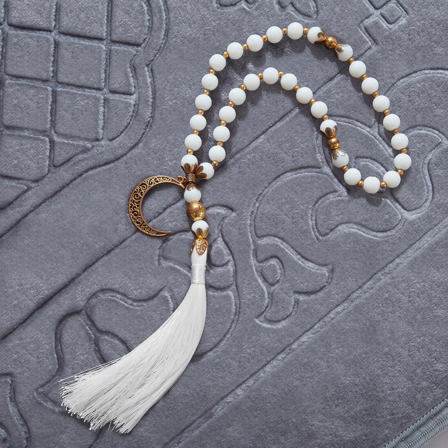 Muslim Prayer Rug with Tasbih Prayer Beads, Soft Large Prayer Matt Islam, Padded Islamic Prayer Mat Thick for Men and