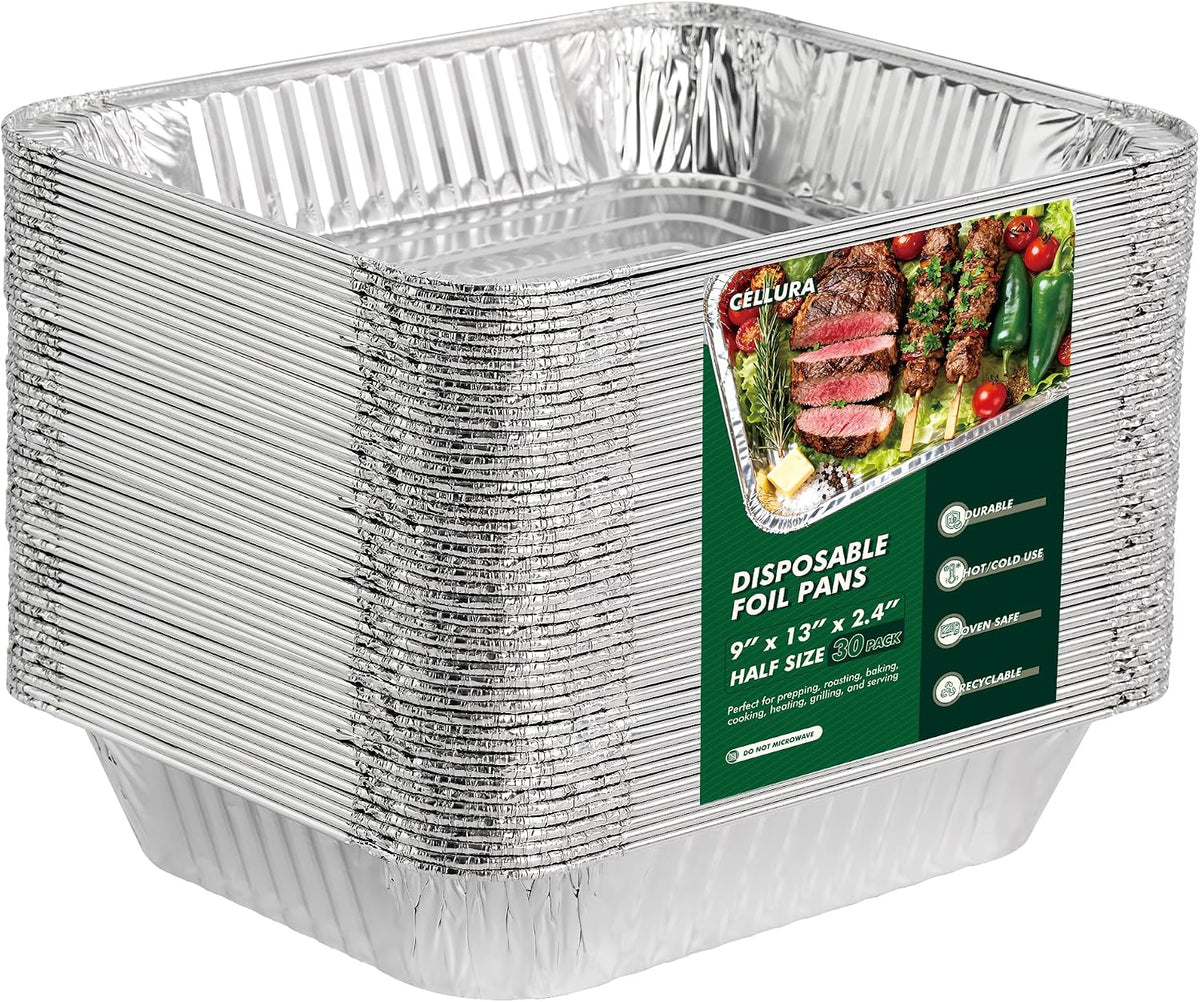 9x13 Aluminum Foil Pans 30 Pack, Disposable Baking Pan for Roasting