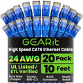 GEARit Cat6 Patch Cables 10ft Cat 6 Ethernet Cable 20-Pack Blue