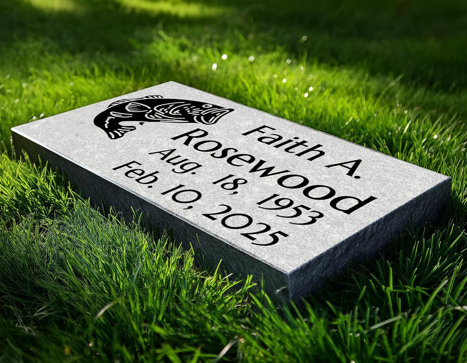 Custom Engraved Grey Granite Headstone | Personalized Memorial Grave Marker with Design Option 16x8x3