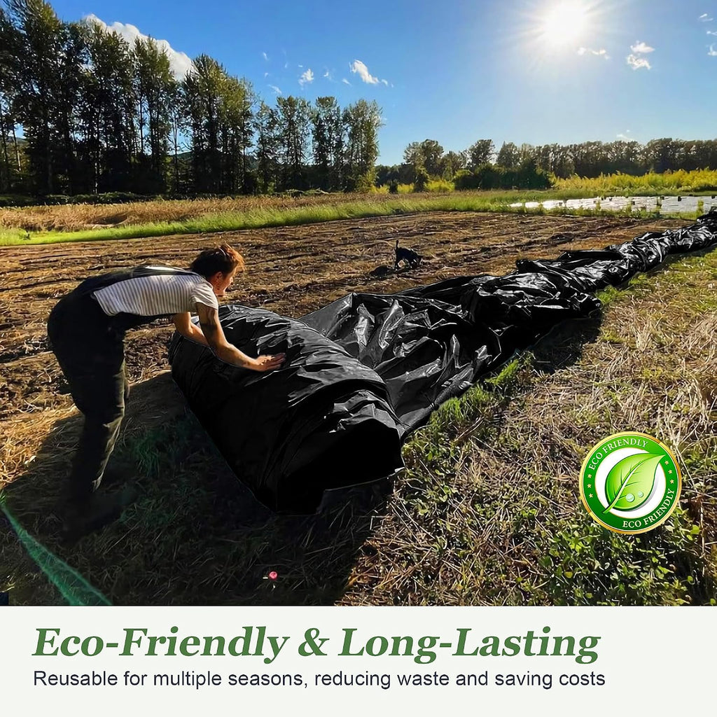 6 Mil Black Plastic Sheeting (10' x 50') - Heavy Duty, UV Resistant Polyethylene Sheeting Roll for Greenhouse, Vapor