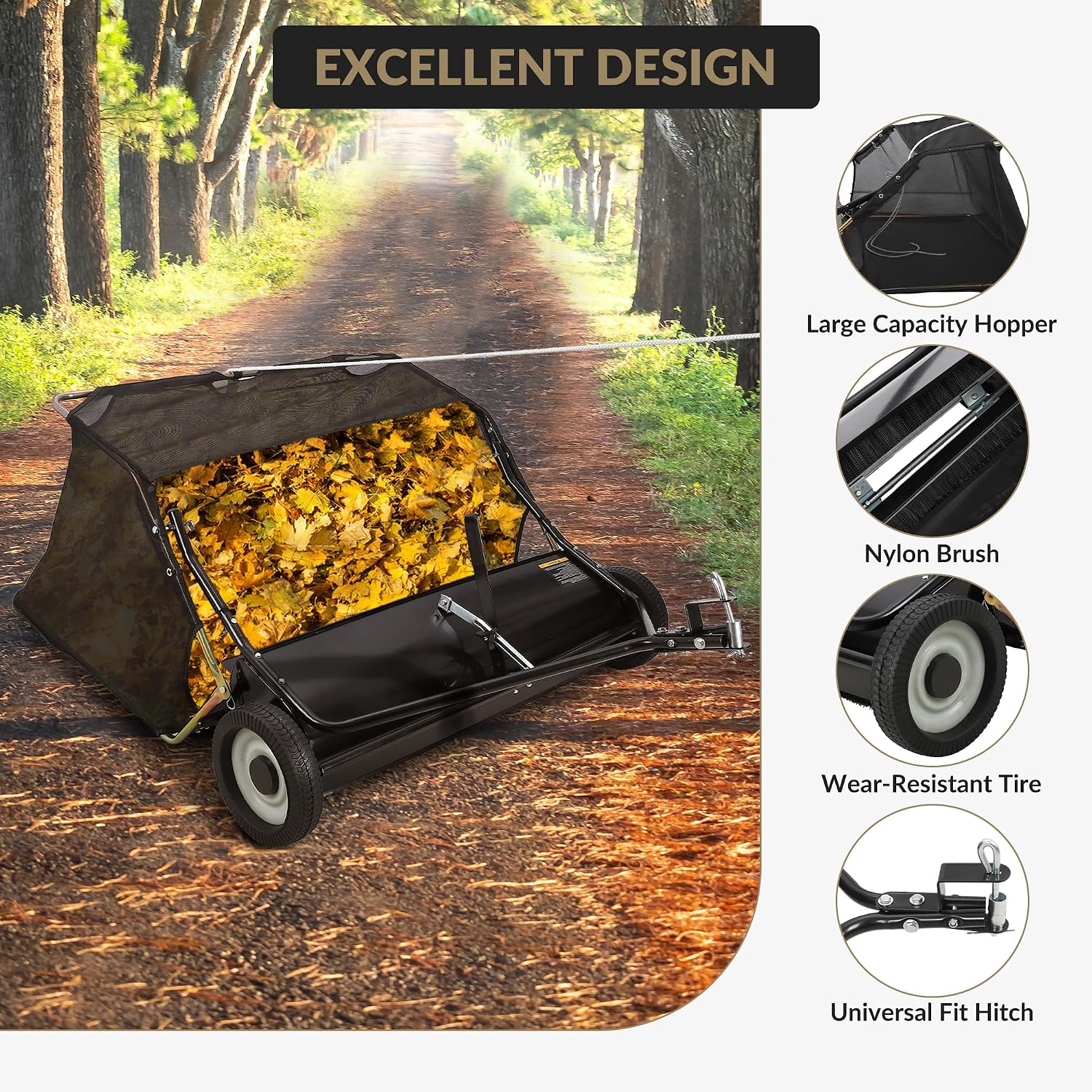 Tow Behind Lawn Sweeper 52", Large Capacity 27 Cu. ft Leaf and Grass Collector, Pull Behind Yard Sweeper with
