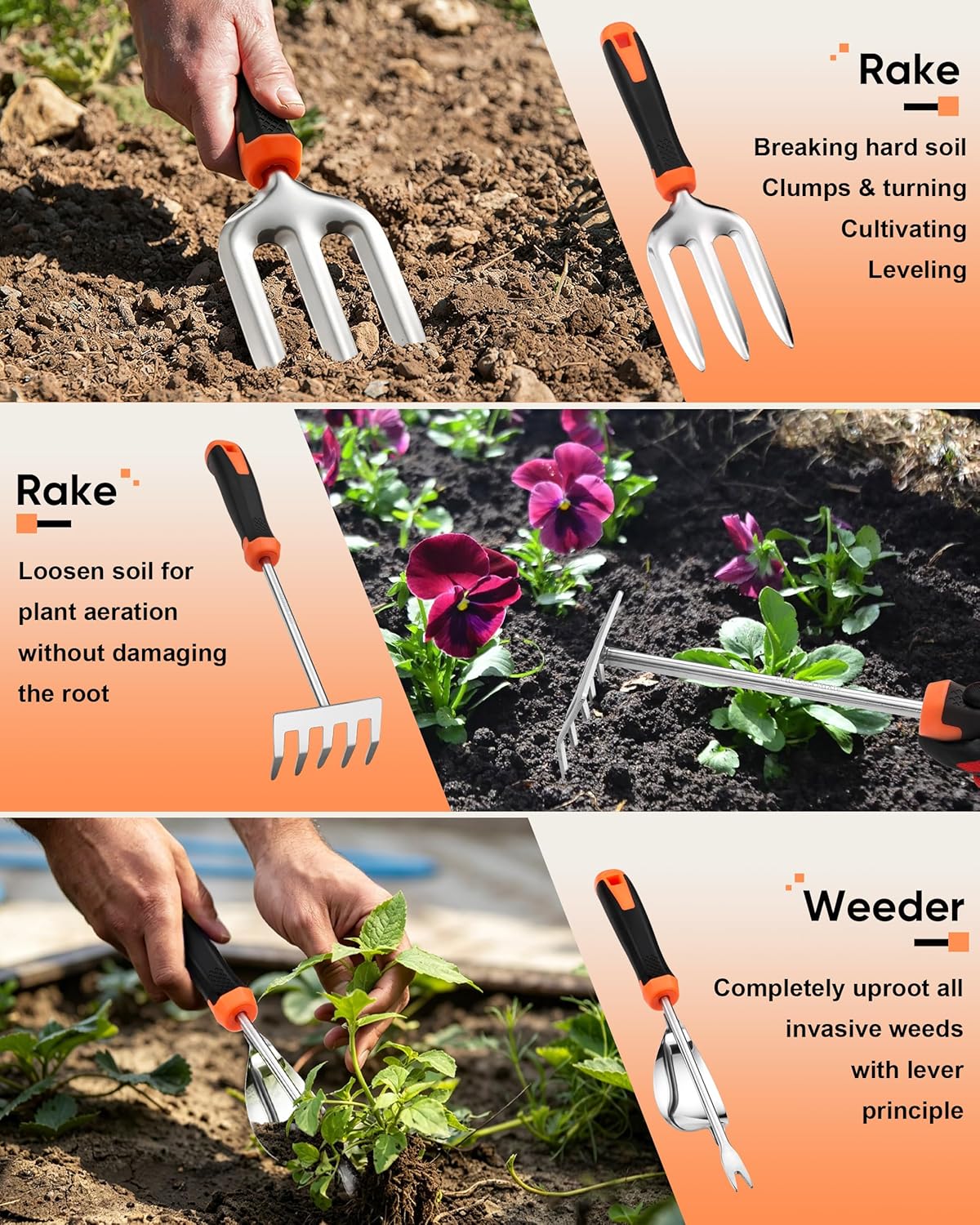 9-Piece Stainless Steel Garden Tools Set, HaSteeL Outdoors Gardening Hand Utensils Kit with Storage Bag, Rust