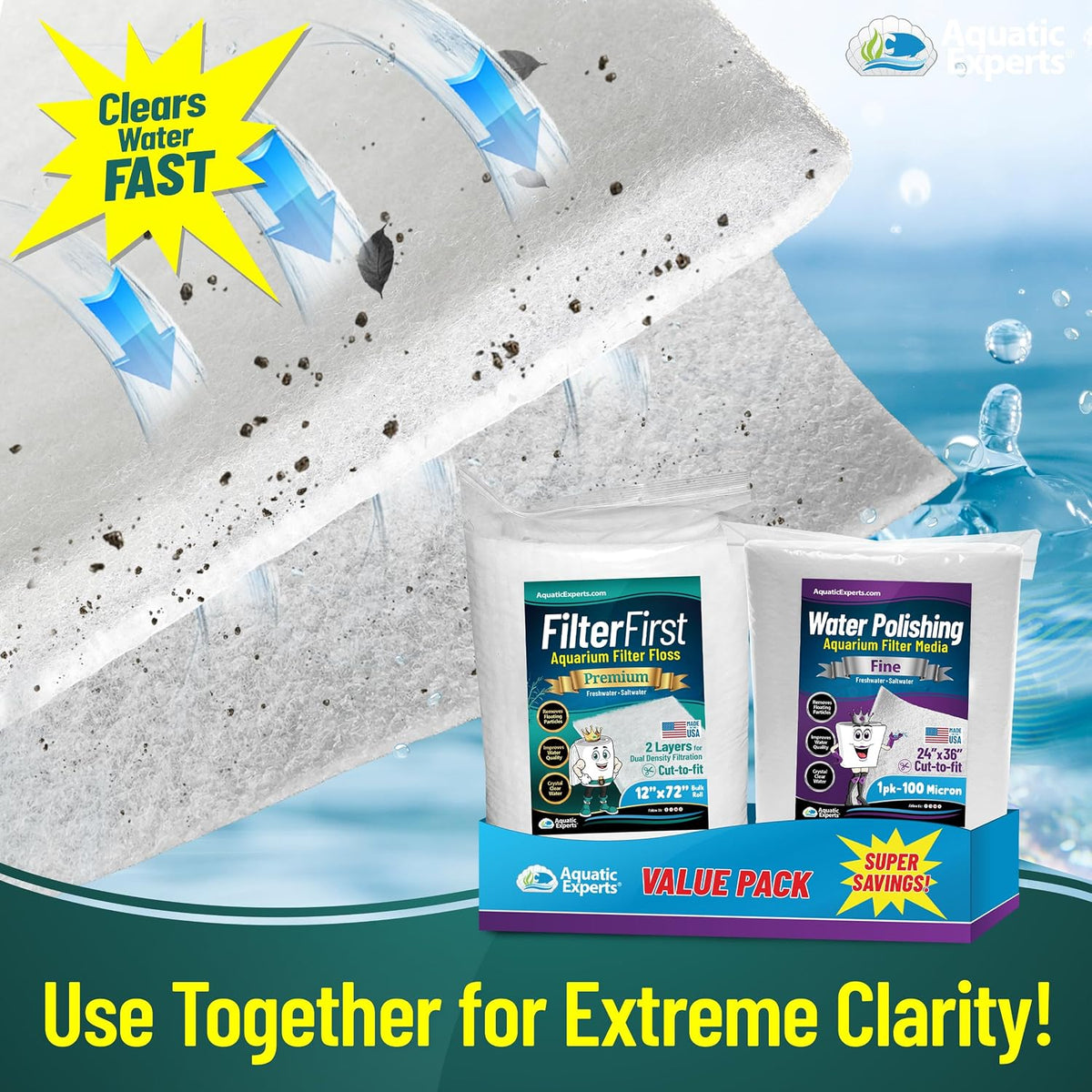 Aquarium Filter Floss for Fish Tank Filters - FilterFirst Aquarium Filter Pad - Media Roll for Crystal Clear Water