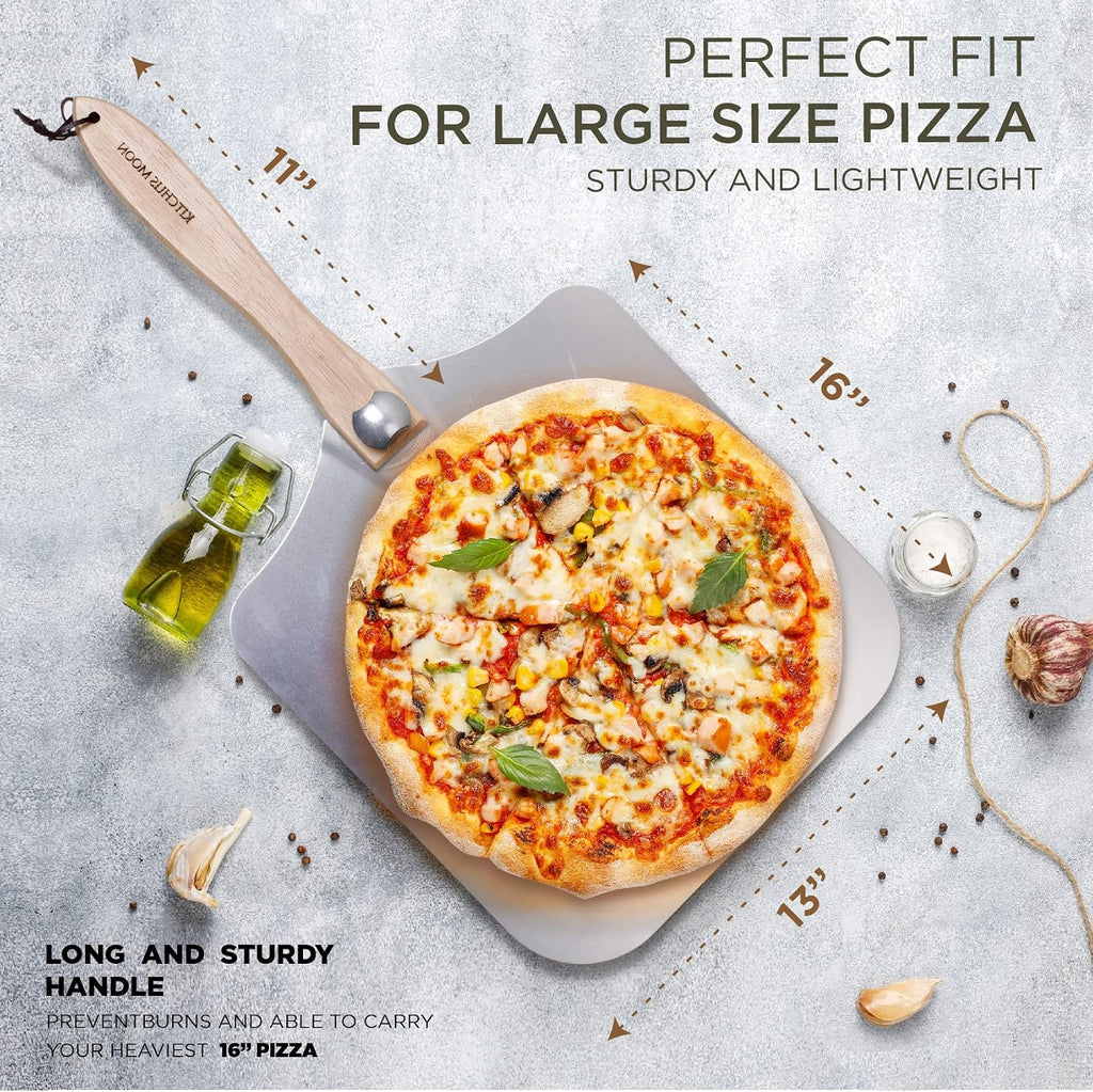 Large Pizza Peel 16 inch - Extra Large Metal Pizza Peel with 14 inch Stainless Steel Pizza Cutter Rocker, Pizza