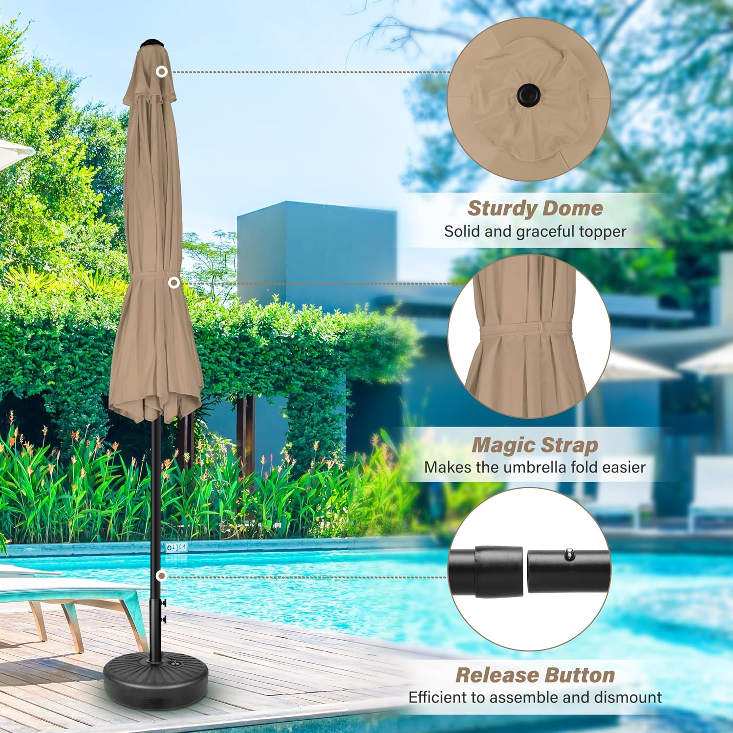7.5ft Patio Umbrella with Push Button Tilt/Crank, Outdoor Table Market Yard Umbrella, 6 Sturdy Ribs for Garden, Deck