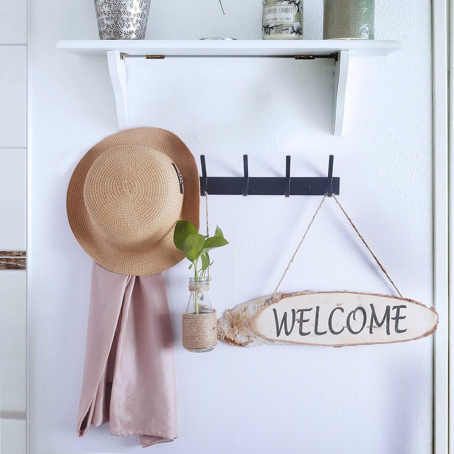 Coat Rack Wall Mounted,17-1/8 Inch Hooks for Hanging Coats,Heavy Duty Metal Hook Rail with 6 Double Dual Hooks Hanger