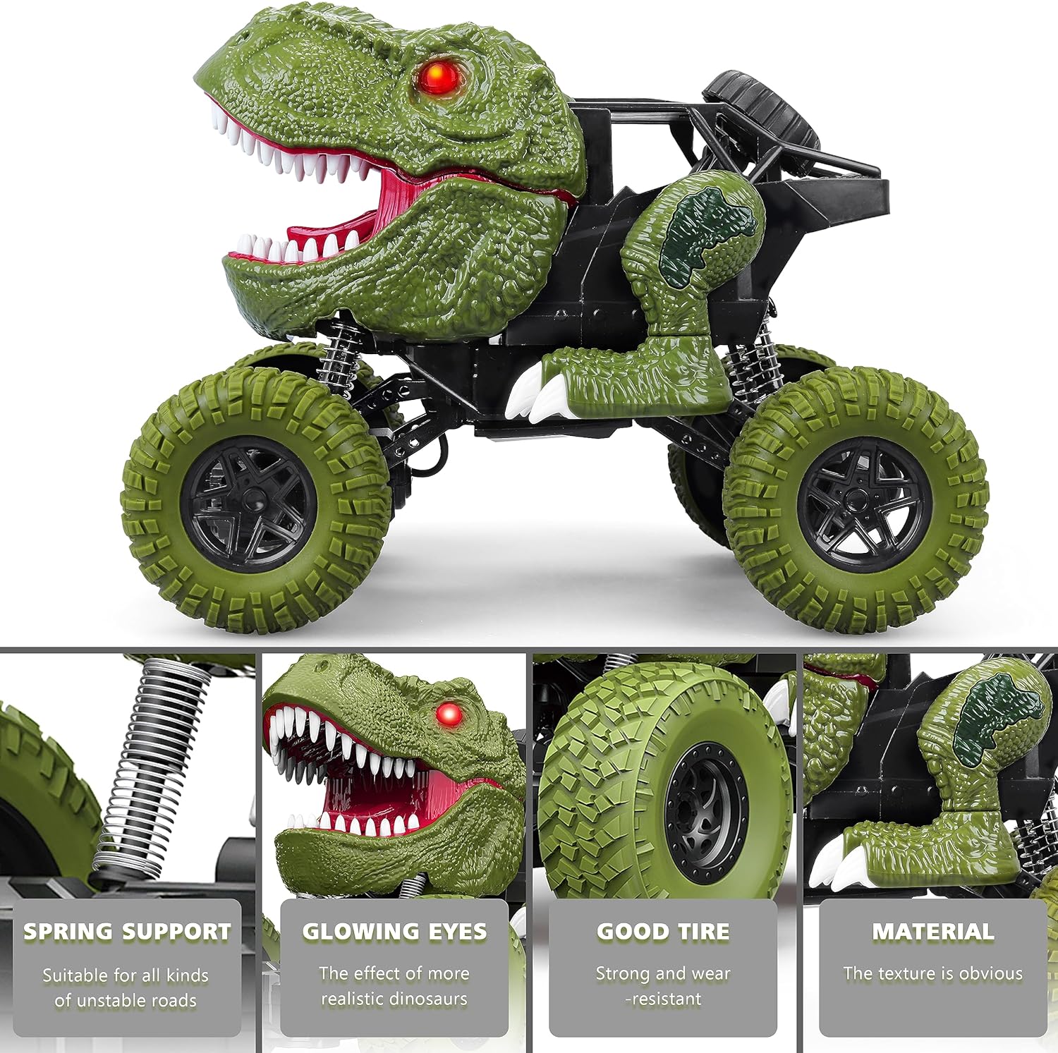 Remote Control Dinosaur Car for Kids Boys, 2.4Ghz All Terrain Remote Control Dinosaur Truck with Light, Rechargeable