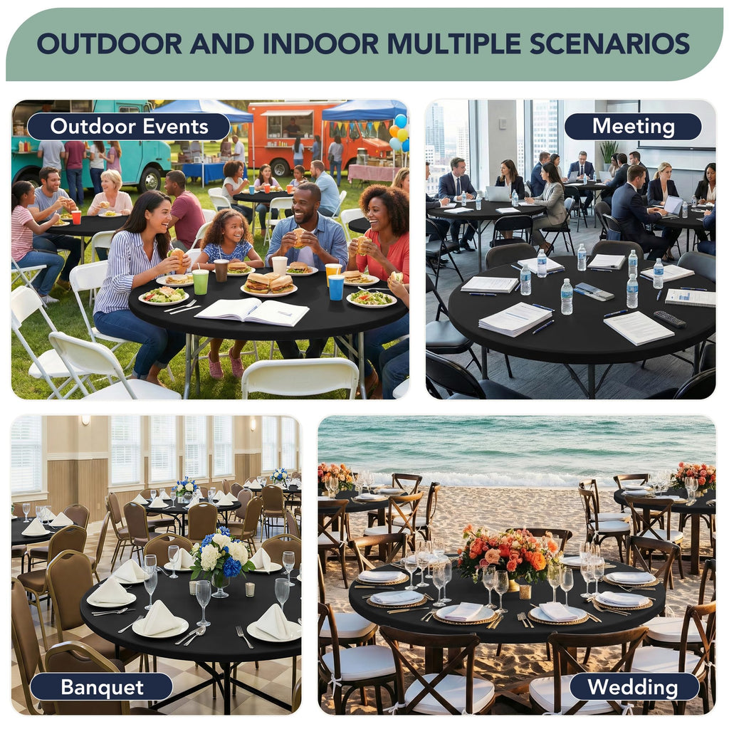 Fitted Round Table Cover with Elastic, Non-Slip, 5ft, 6-Pack