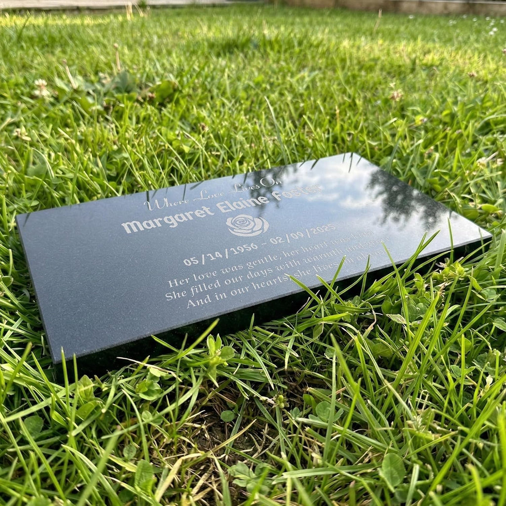 Personalized Black Granite Memorial Plaque - Custom Flat Headstone Grave Marker for Cemetery or Garden (12 × 5.9 ×