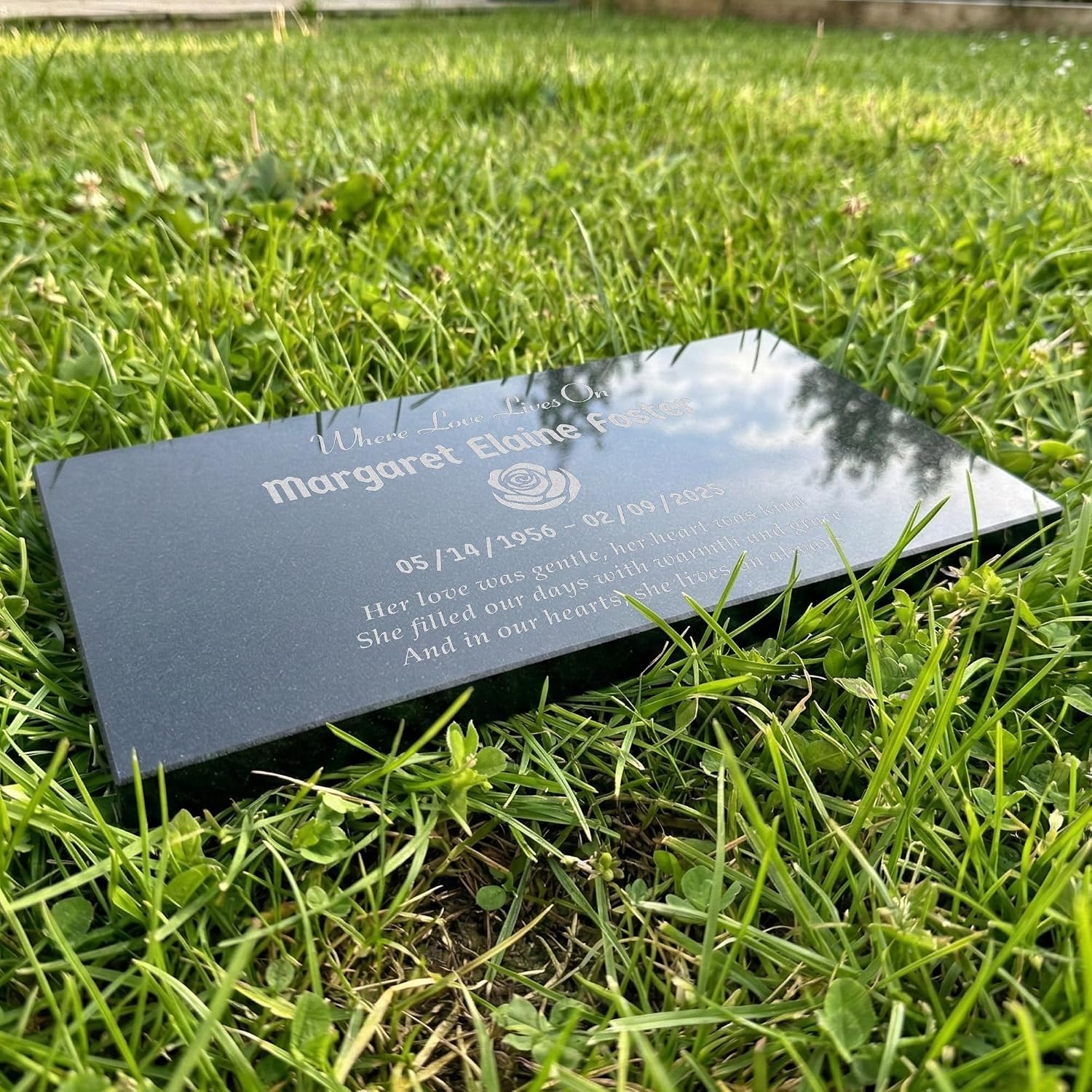 Personalized Black Granite Memorial Plaque - Custom Flat Headstone Grave Marker for Cemetery or Garden (12 × 5.9 ×